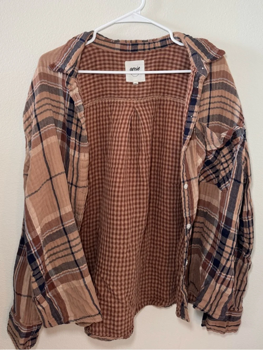 Aerie Crinkle Cotton Gauze Plaid Flannel Matching Jogger Set